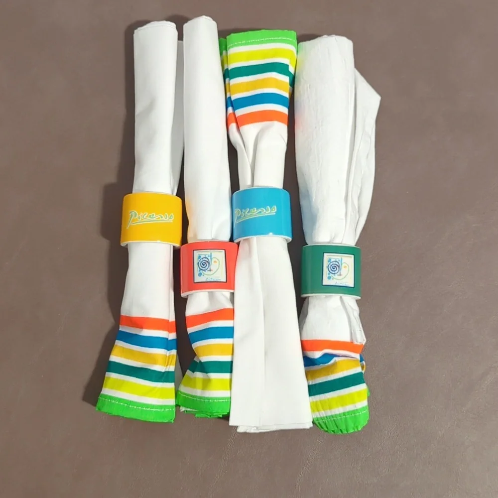 Set Of Picasso Ceramic Napkin Rings With Napkins 100% Cotton The Heart 1962